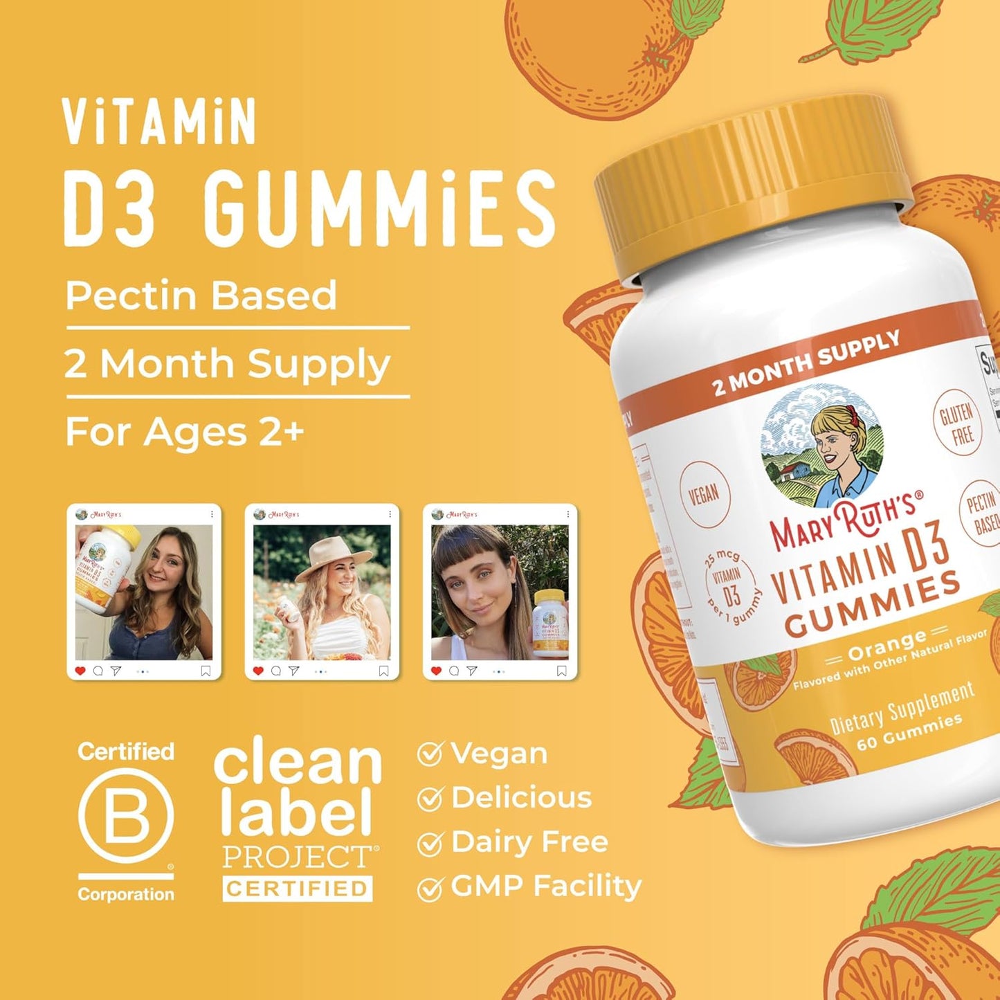 Gomitas de vitamina D3 de MaryRuth Organics | Suministro para 2 mes...
