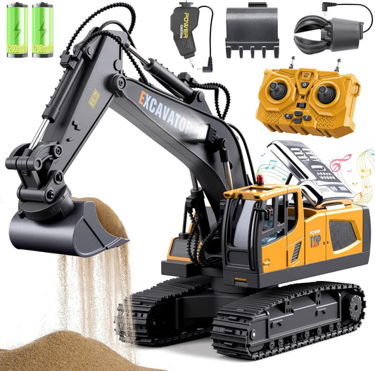 Excavadora de juguete con control remoto para niños, 3 en 1, cubo,...