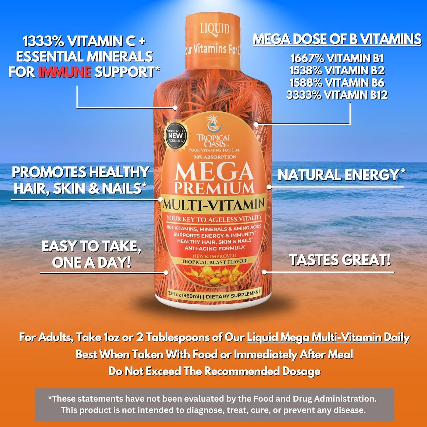 Mega Premium Multivitamínico líquido | Vitamina natural de apoyo in...