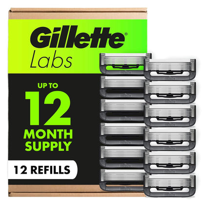 Gillette Labs - Recambios de cuchillas de afeitar, cartuchos de maquinilla de afeitar de 12 quilates, repuestos de maquinilla de afeitar para hombres compatibles con GilletteLabs Exfoliating Bar Razor