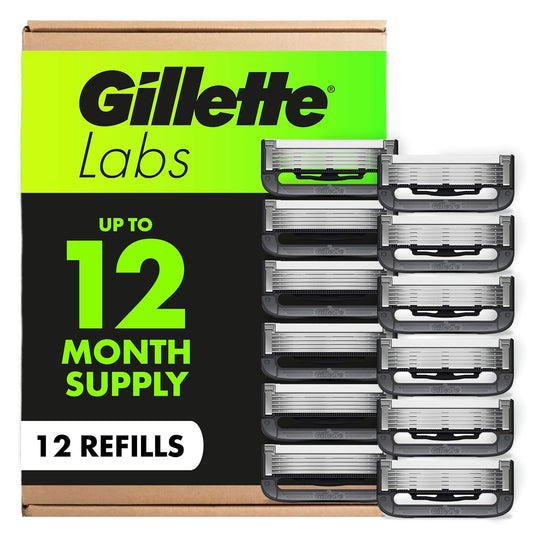 Gillette Labs - Recambios de cuchillas de afeitar, cartuchos de maquinilla de afeitar de 12 quilates, repuestos de maquinilla de afeitar para hombres compatibles con GilletteLabs Exfoliating Bar Razor