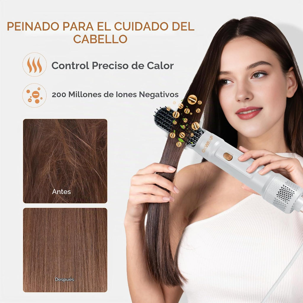 Cepillo secador de pelo 6 en uno, rizador de aire, cepillo redondo...