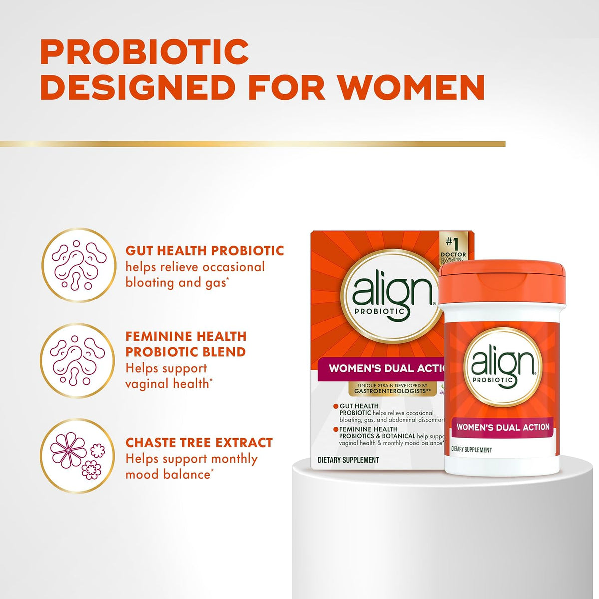 Align Probióticos de doble acción para mujer, probióticos vaginales...
