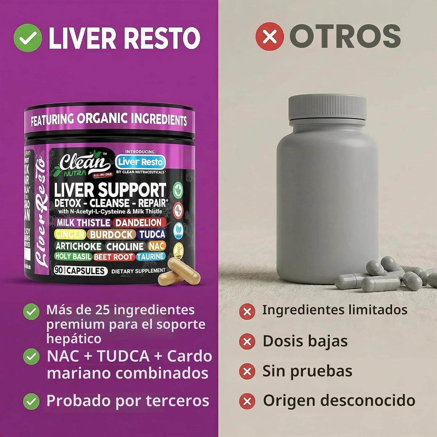 Clean Nutraceuticals Limpiador de Hígado Desintoxicación y Reparaci...