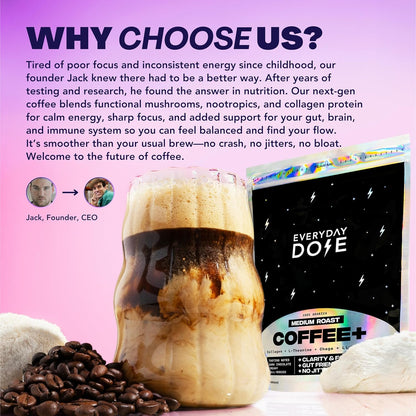 Everyday Dose Bold - Café de hongos de tostado medio, 90 mg de cafe...