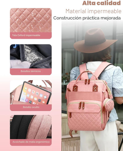 Lamroro Bolsa de pañales con cambiador, mochila impermeable 3 en 1...