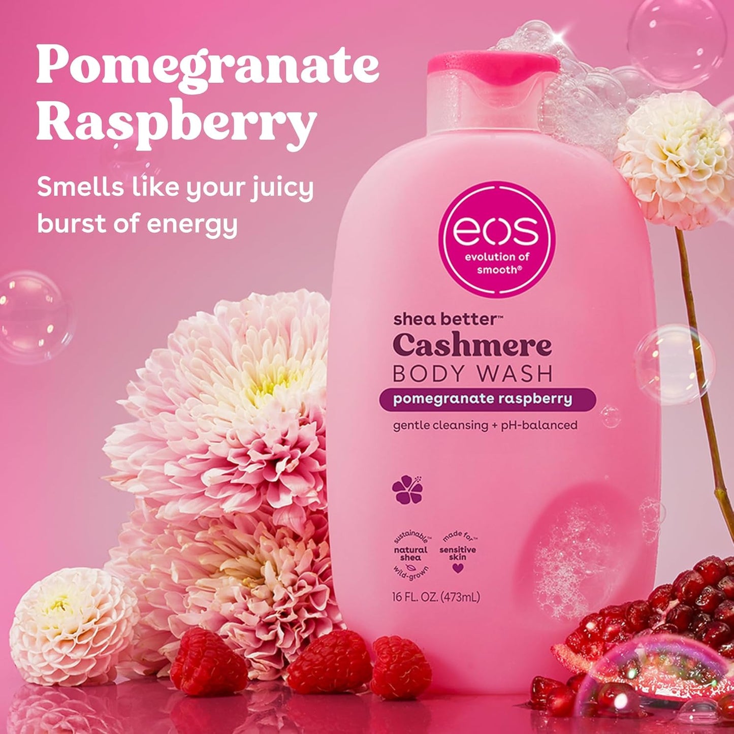 eos Gel de baño de cachemira - Granada frambuesa, gel hidratante pa...