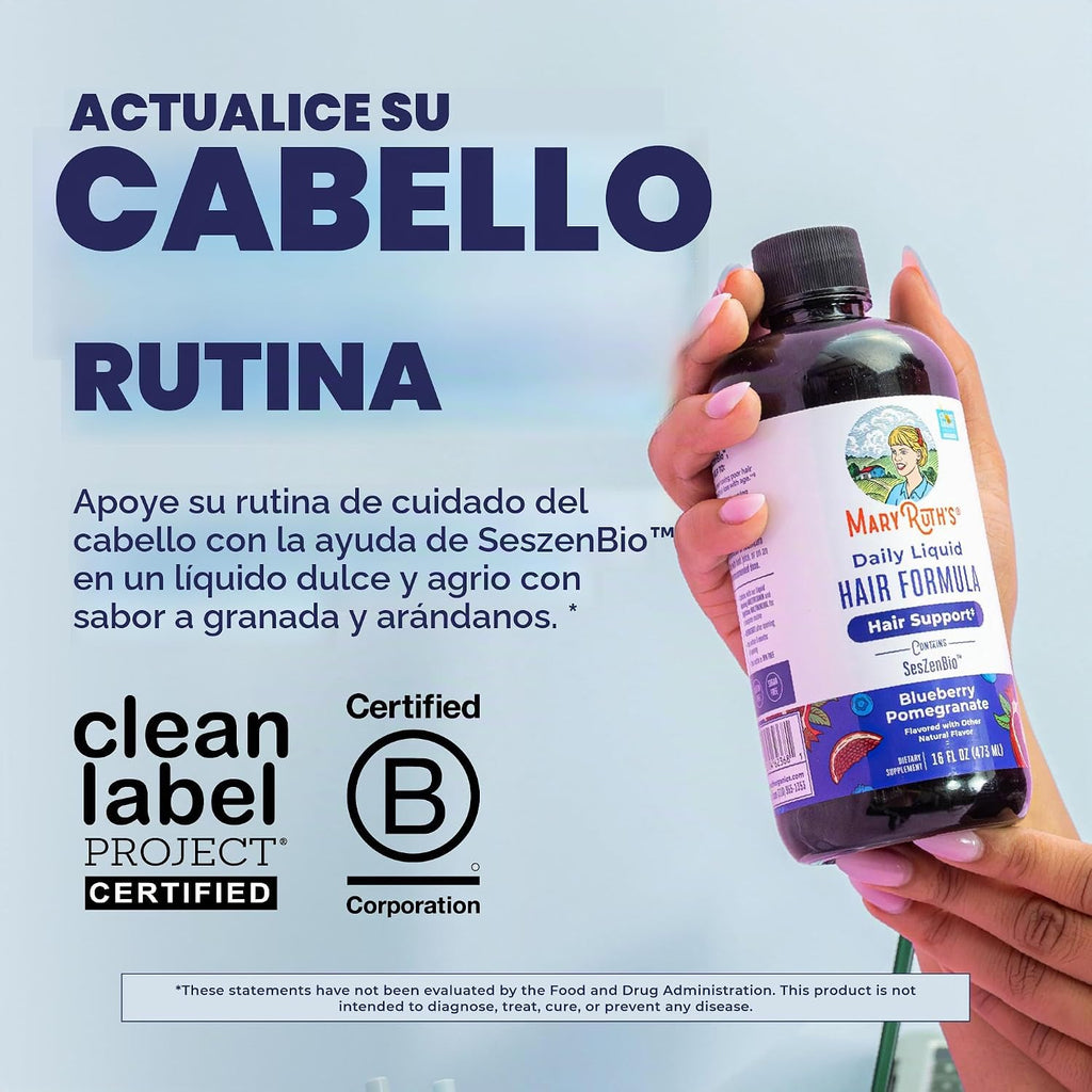 MARYRUTH'S Fórmula líquida diaria para el cabello, con 500 mg d...
