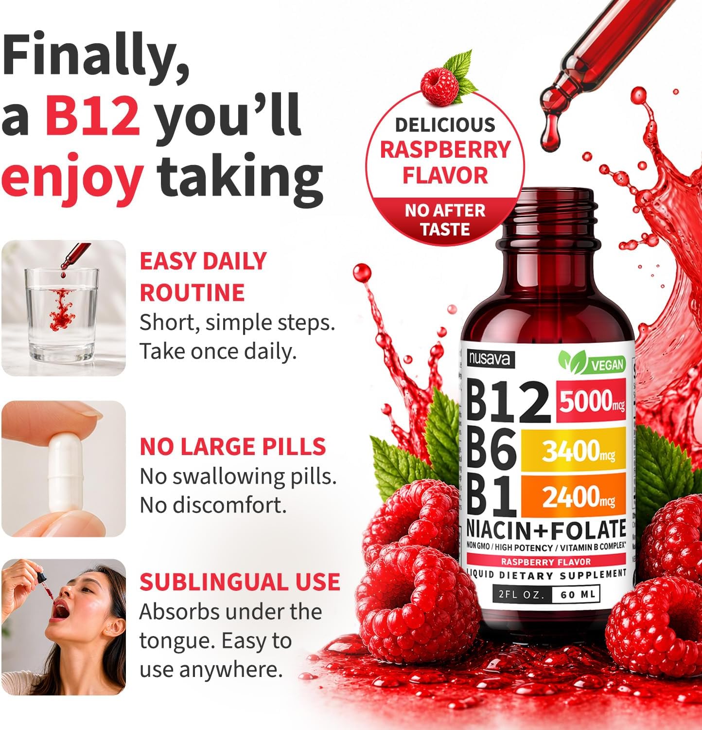 Paquete de 2 gotas líquidas de vitamina B12 y B6, complejo de vitam...