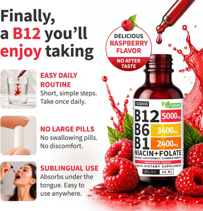 Paquete de 2 gotas líquidas de vitamina B12 y B6, complejo de vitam...