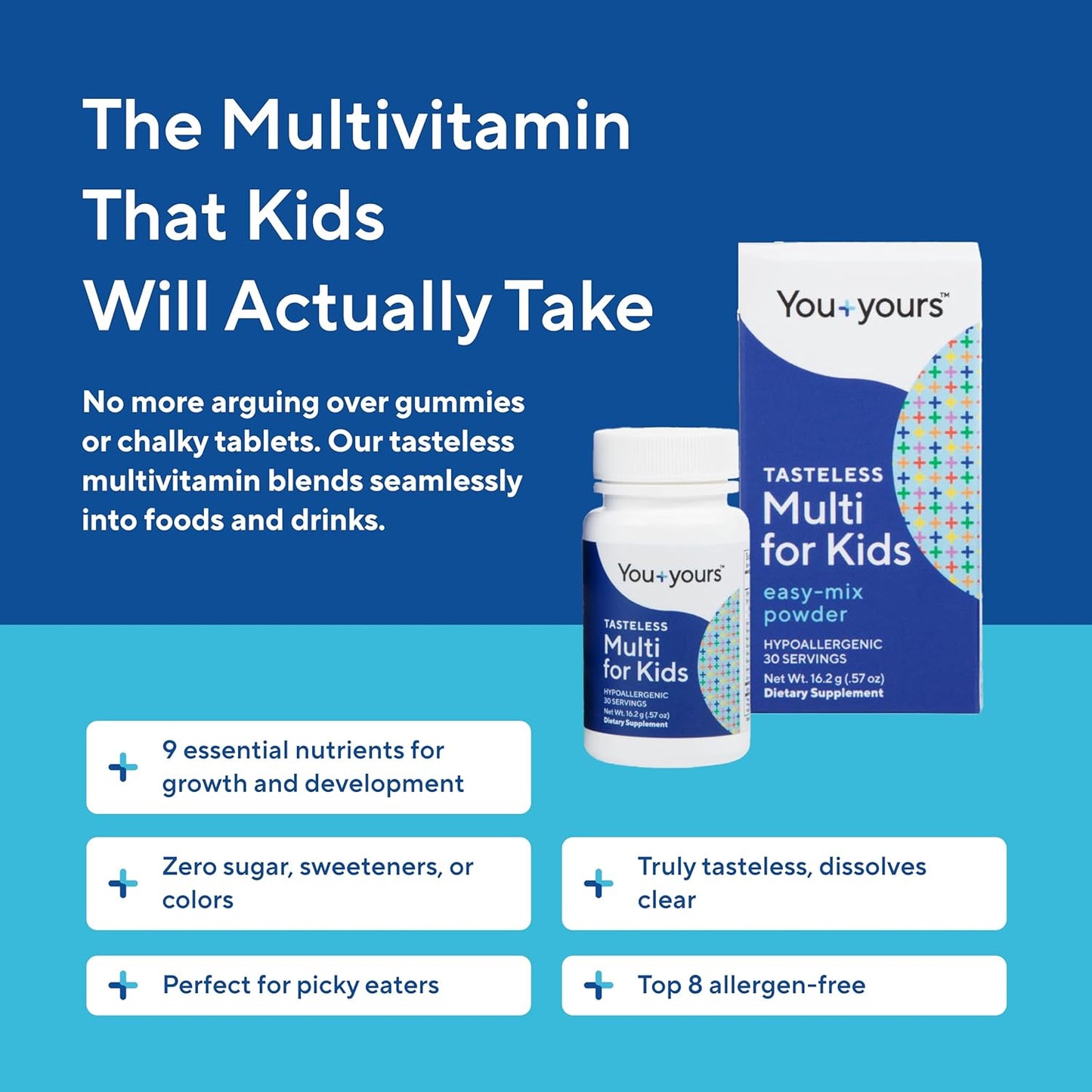 You+yours Polvo multivitamínico insípido para niños y niños pequeño...