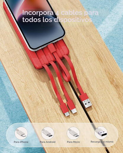 Charmast Cargador portátil con cables incorporados, banco de energí...