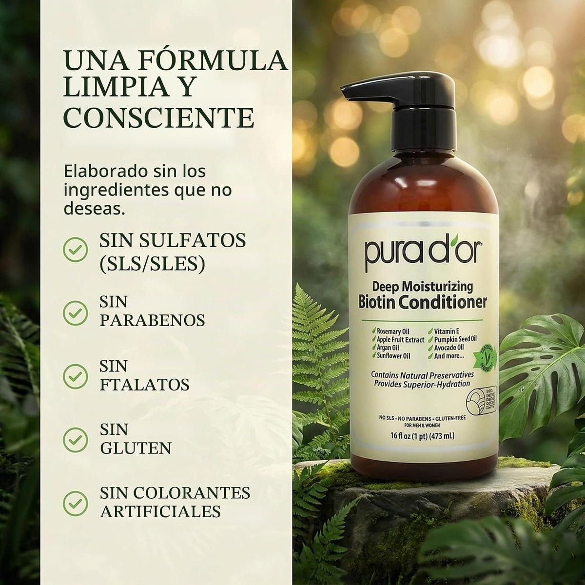 PURA D'OR Acondicionador de biotina hidratante profunda para el...