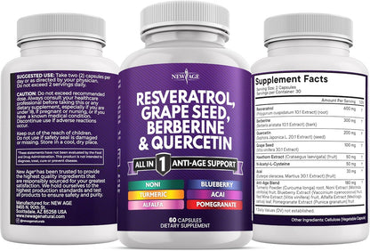 NEW AGE Resveratrol, berberina, extracto de semilla de uva, quercet...