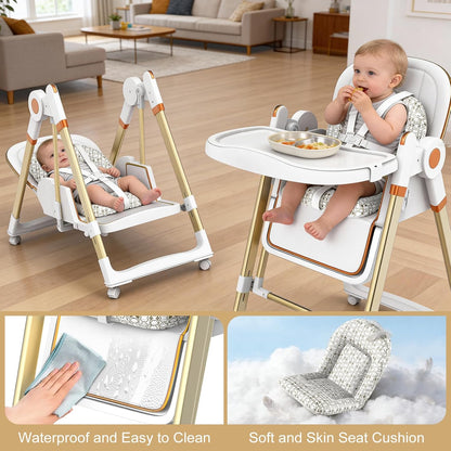 Silla alta plegable para bebés y niños pequeños, columpios portátil...