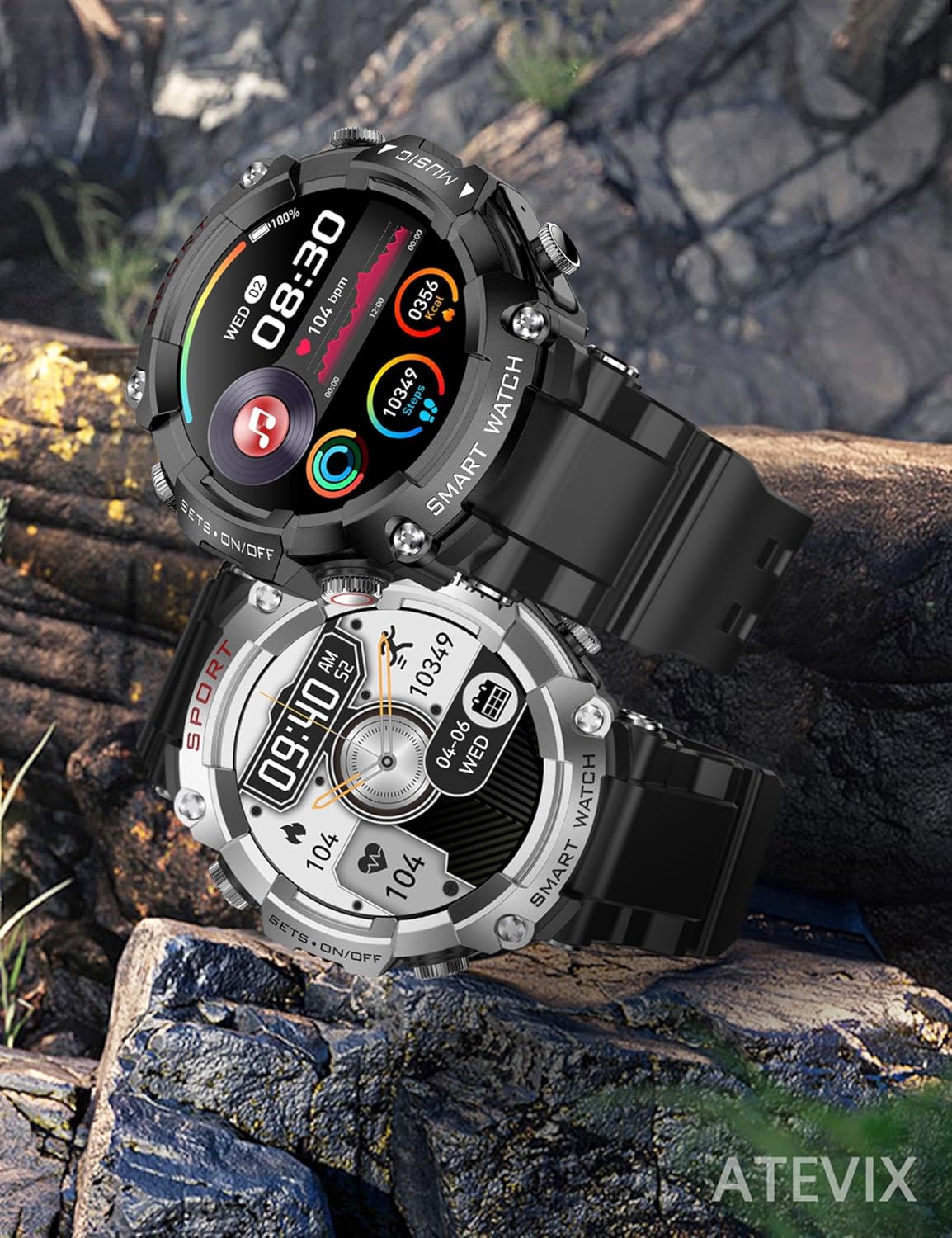ATEVIX Reloj inteligente militar con auriculares, reloj inteligente...