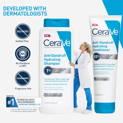 CeraVe Champú hidratante anticaspa, tratamiento de caspa de zinc pi...