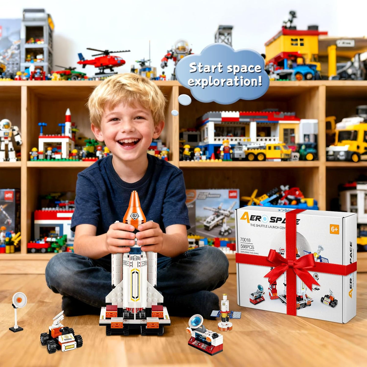 Kit de bloques de construcción de cohetes espaciales 12 en 1, juguete educativo STEM de 6 a 12 años, juego de montaje creativo de 566 piezas para niños