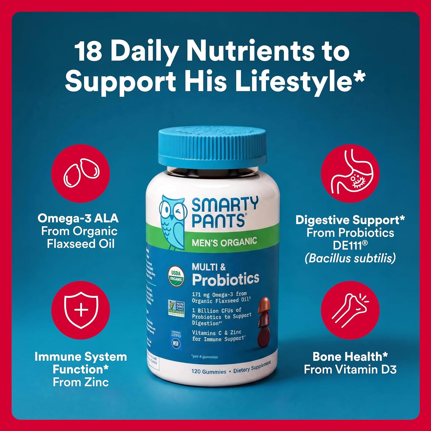 SmartyPants Multivitamínico para hombres, gomitas orgánicas: probió...