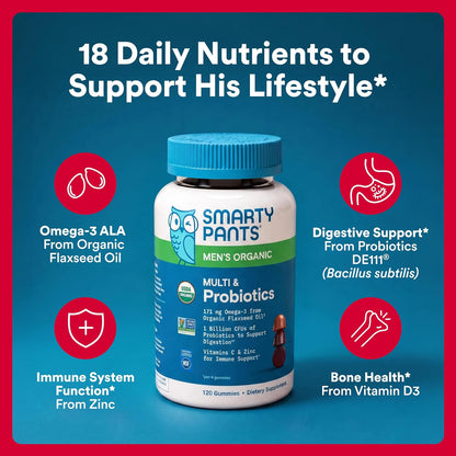 SmartyPants Multivitamínico para hombres, gomitas orgánicas: probió...