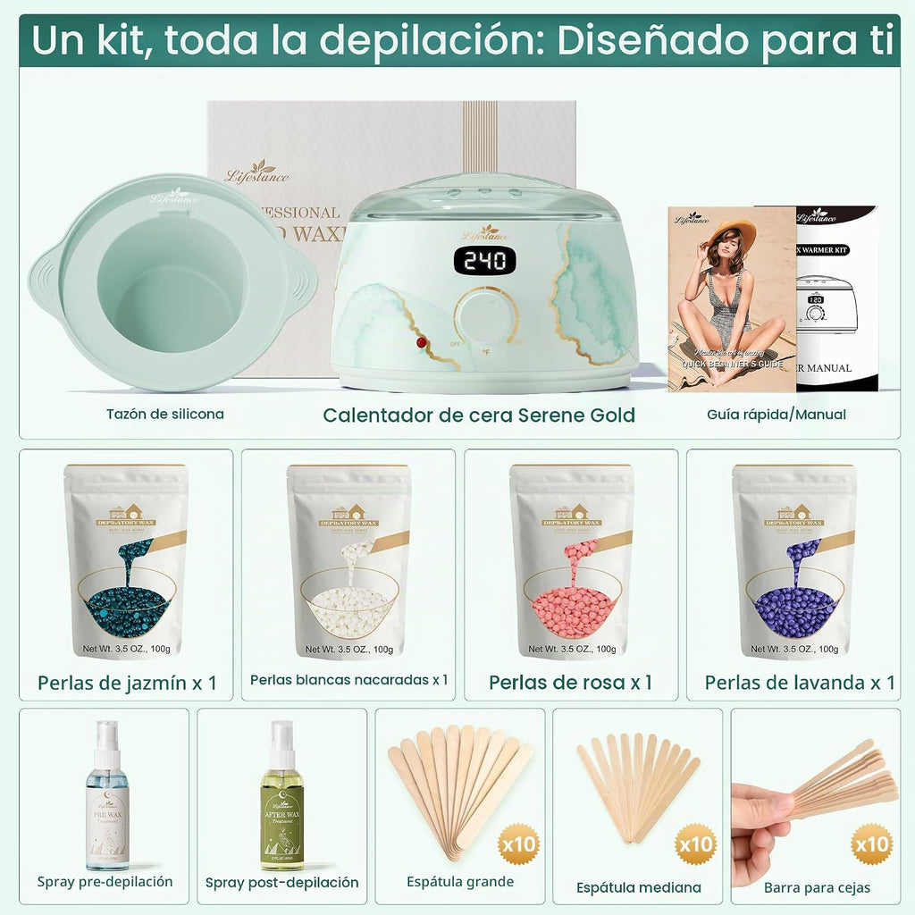 Lifestance Kit de depilación para mujeres y hombres - Calentador di...