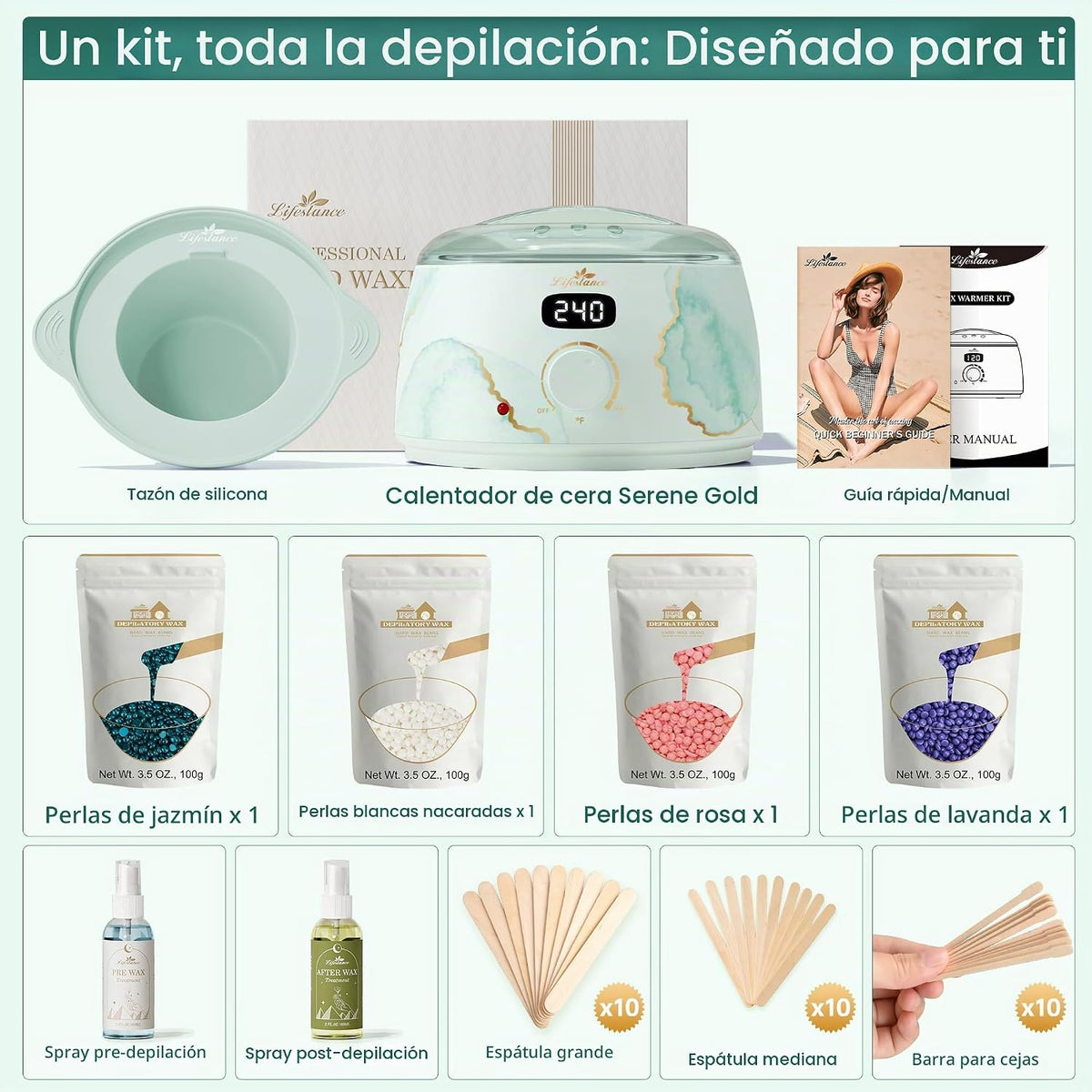 Lifestance Kit de depilación para mujeres y hombres - Calentador di...