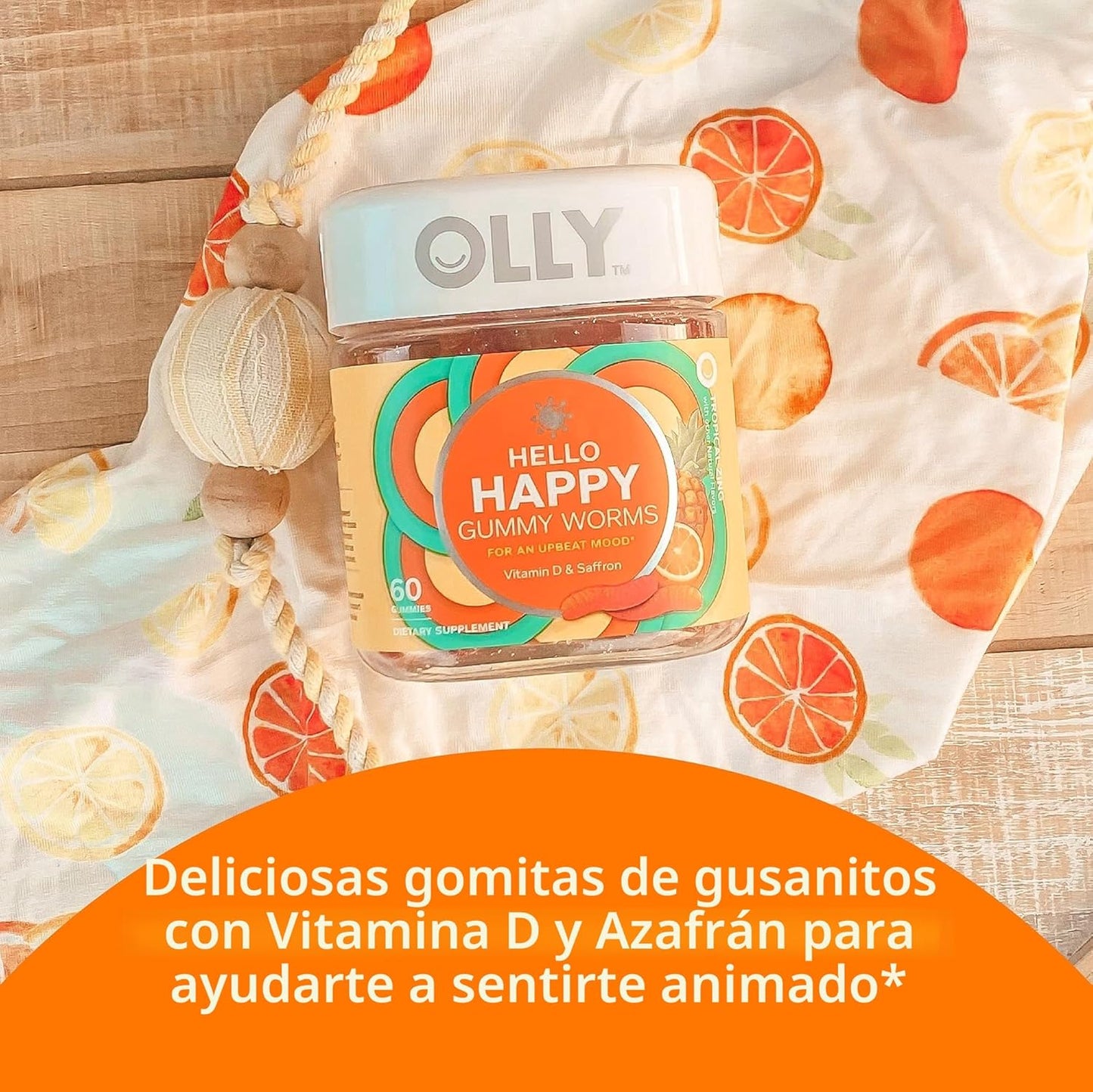 OLLY Hello Happy Gummy Worms, apoyo para el equilibrio del estado d...