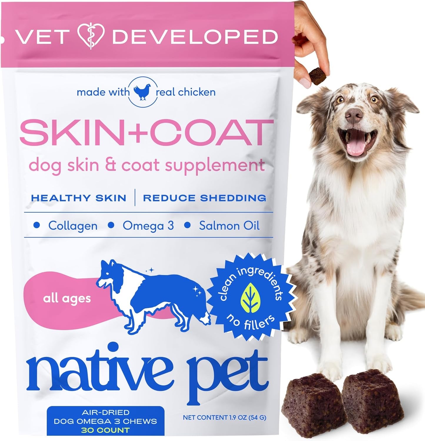 Native Pet Masticables Omega para la piel y el pelaje para perros,...
