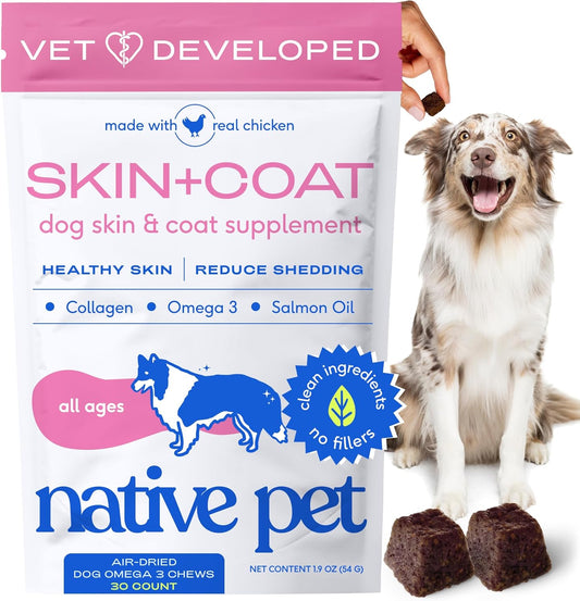 Native Pet Masticables Omega para la piel y el pelaje para perros,...