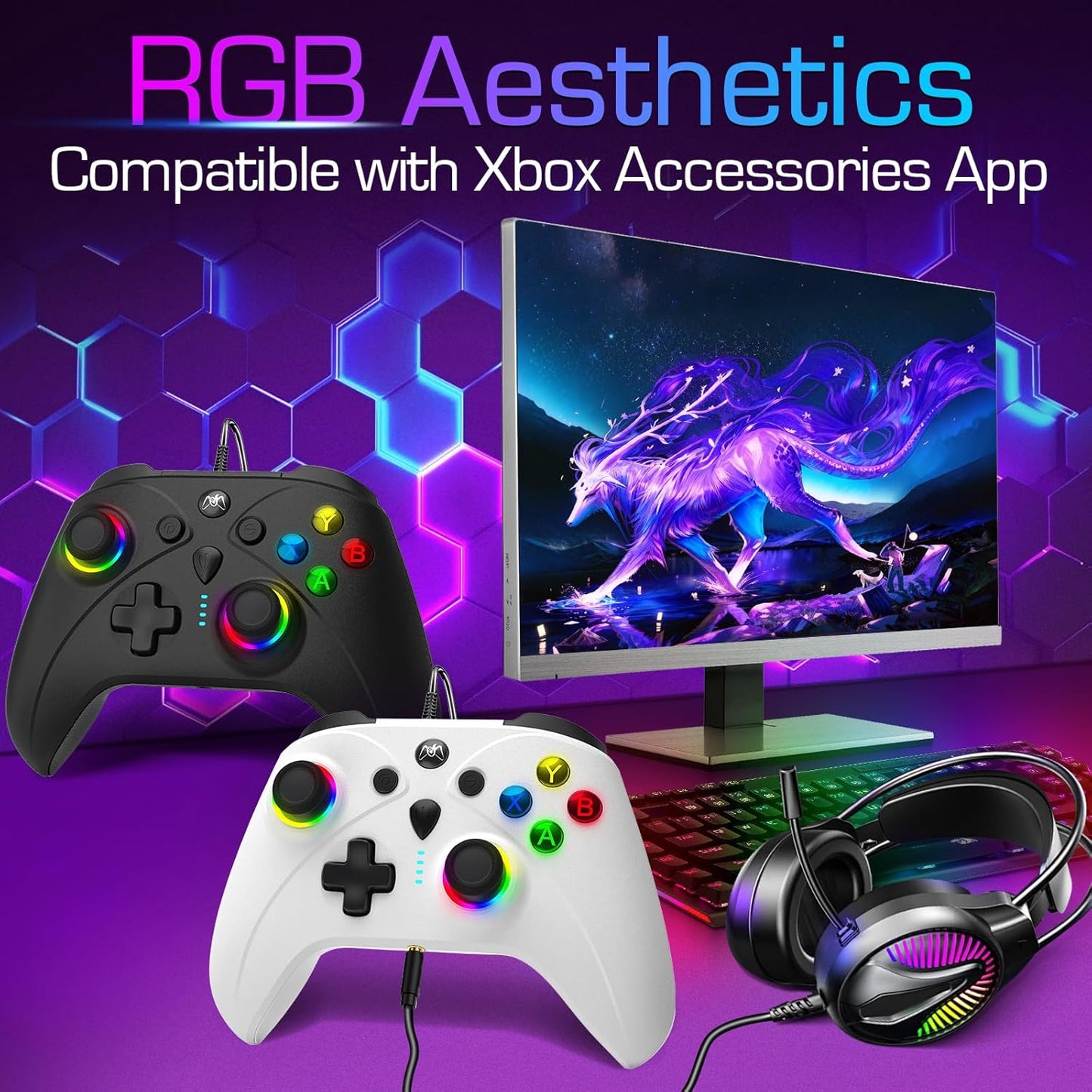 UGAME Controlador Xbox con Cable para X Box Series X S One PC PS4 Switch, Controladores de Juego con Frecuencia de Sondeo de 1000Hz Sin Deriva del Joystick, Paletas Personalizadas Remoto Turbo
