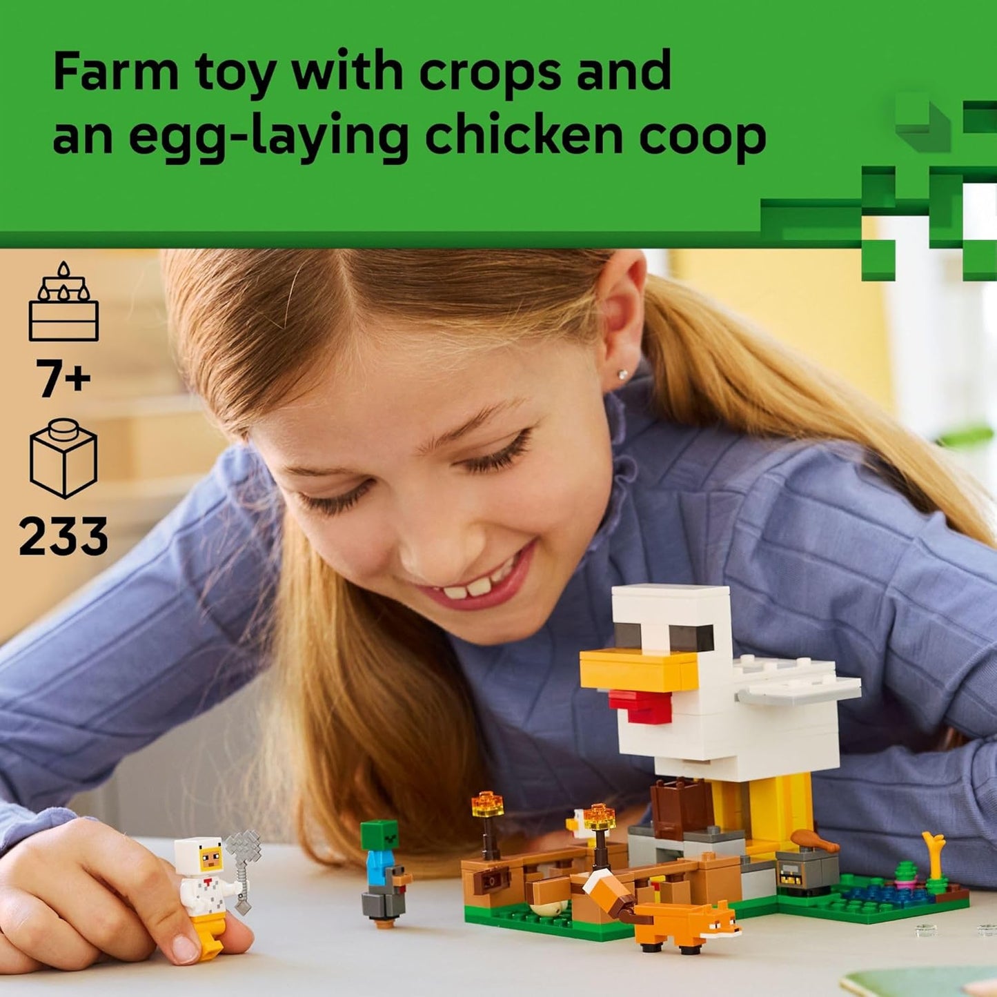 LEGO Minecraft Chicken Farm - Juguete de construcción para niños, juego de videojuegos y figuras para niños y niñas, a partir de 7 años, regalo para cumpleaños, 21585