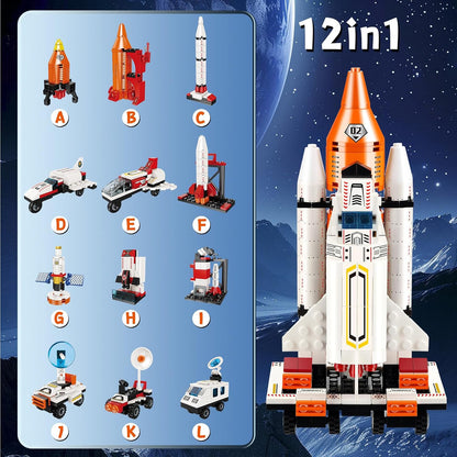 Kit de bloques de construcción de cohetes espaciales 12 en 1, juguete educativo STEM de 6 a 12 años, juego de montaje creativo de 566 piezas para niños