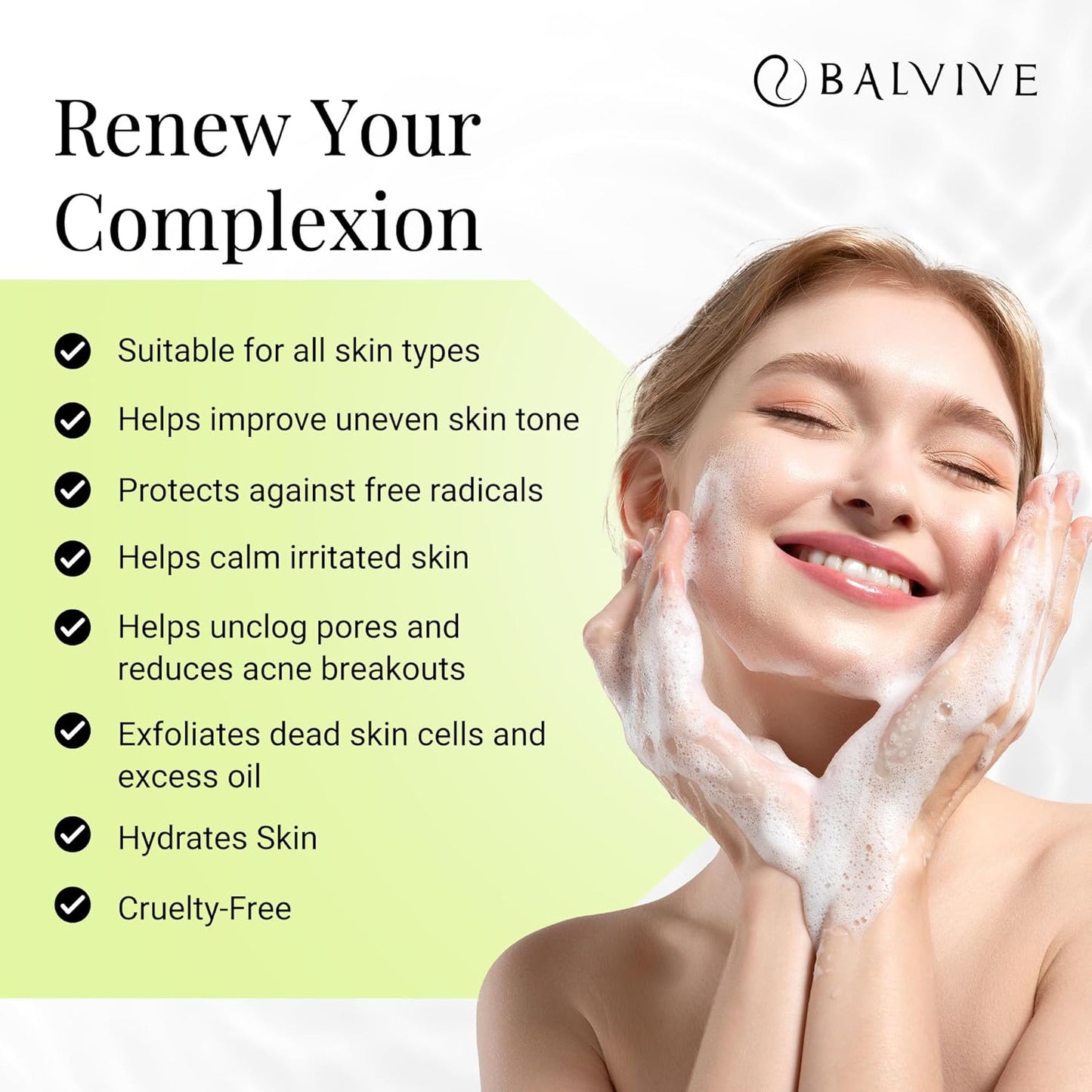 Limpiador facial espumoso con ácido salicílico, ácido glicólico, ácido láctico y extracto de té verde, lavado facial para acné, piel grasa y sensible, removedor de maquillaje y cuidado de la
