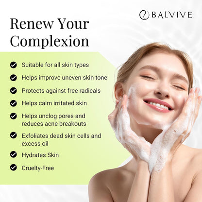 Limpiador facial espumoso con ácido salicílico, ácido glicólico, ácido láctico y extracto de té verde, lavado facial para acné, piel grasa y sensible, removedor de maquillaje y cuidado de la