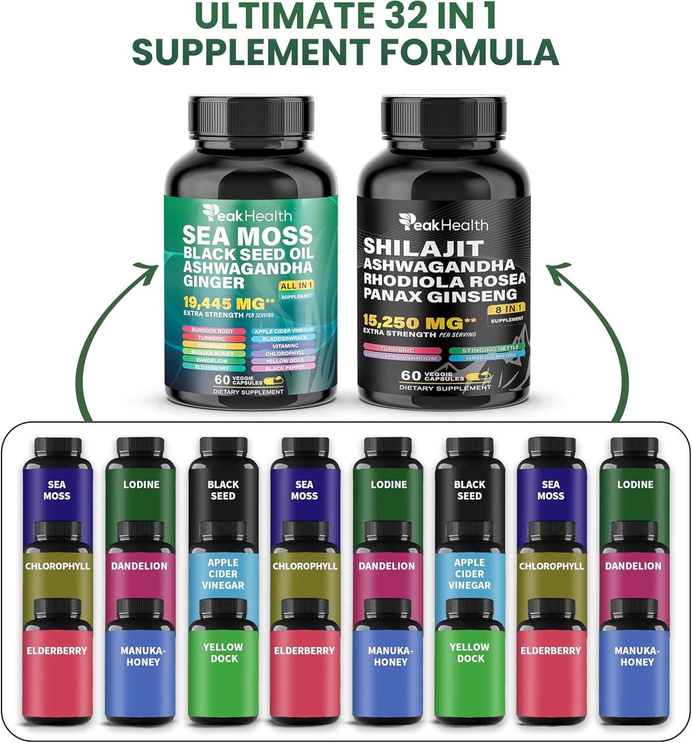 Peakhealth Cápsulas de Shilajit Sea Moss Aceite de Semilla Negra As...