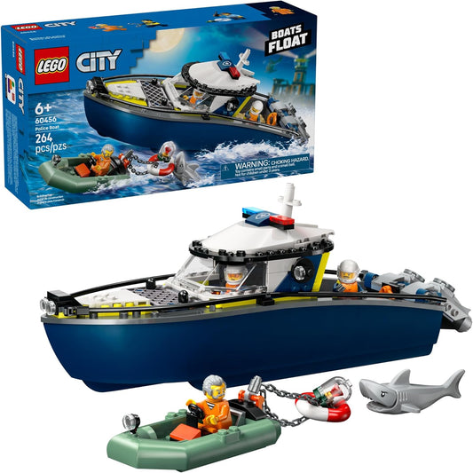 LEGO City Persecución de Barcos Policiales - Juguete de construcción para niños, juego de simulación para niños y niñas, a partir de 6 años, bloques de construcción con 2 juguetes de barcos flotantes