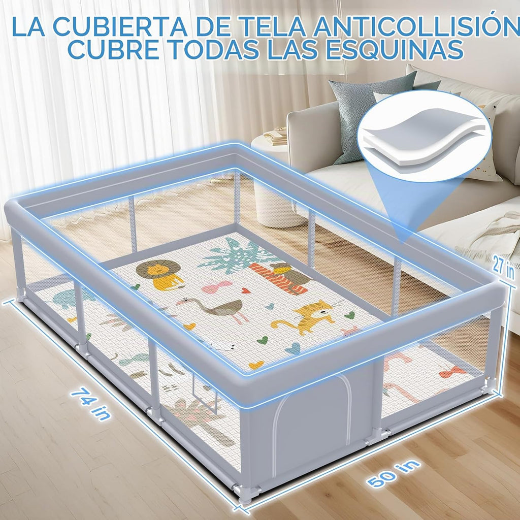 XVISHX Corralito para bebés con paspartú, 74 x 50 pulgadas, corrali...