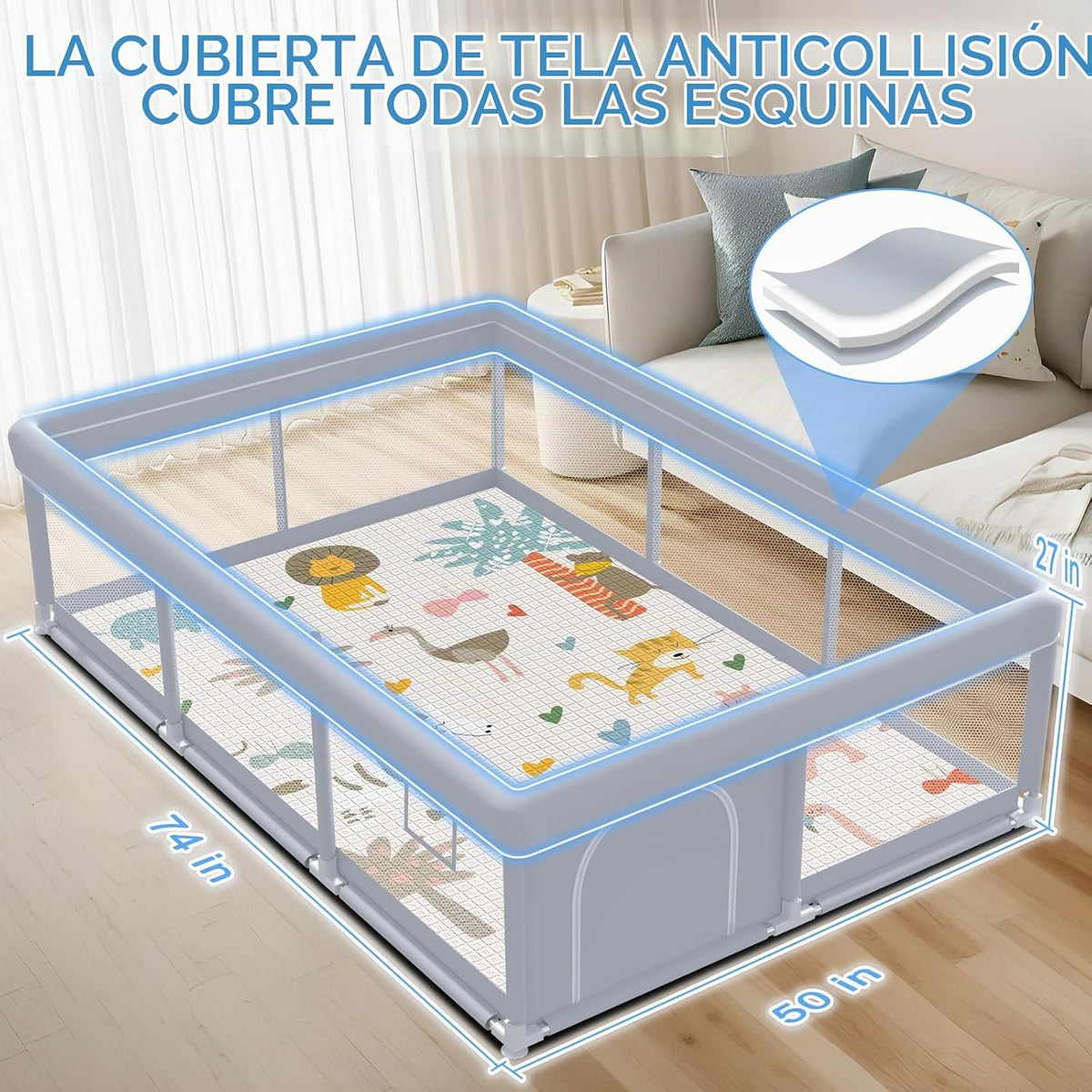 XVISHX Corralito para bebés con paspartú, 74 x 50 pulgadas, corrali...