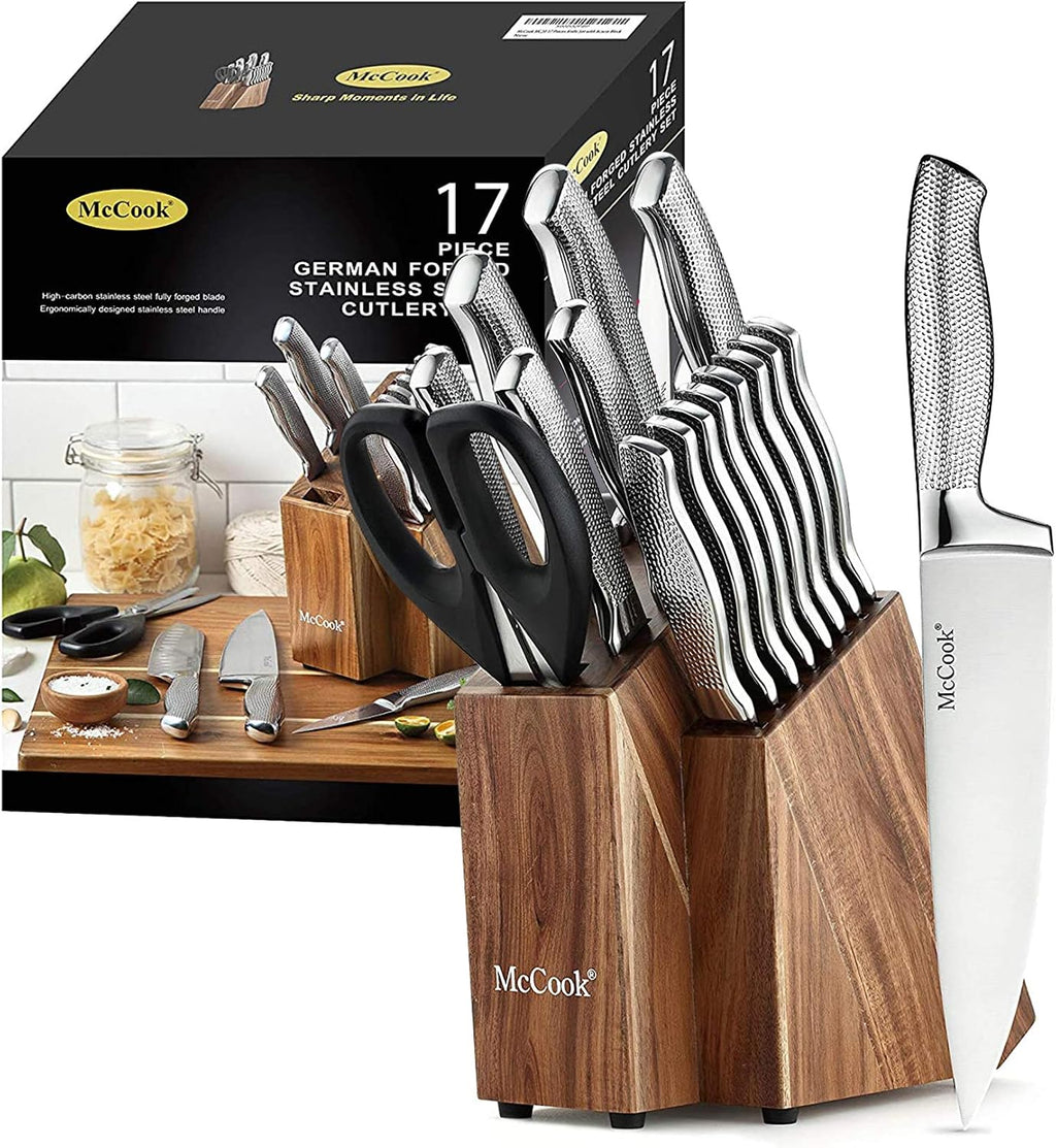 McCook Juego de cuchillos de cocina afilados con afilador incorpora...