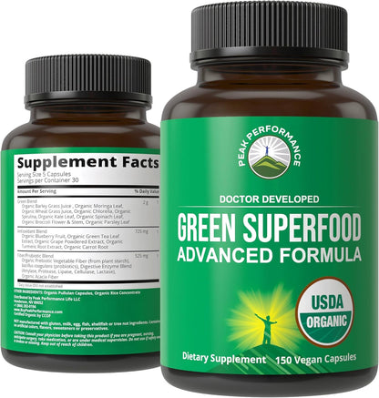 Organic Super Greens 150 cápsulas \u2013 Suplemento superalimentici...