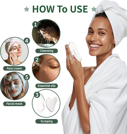 LeMeeOly 2 piezas de herramientas faciales Gua Sha de acero inoxida...