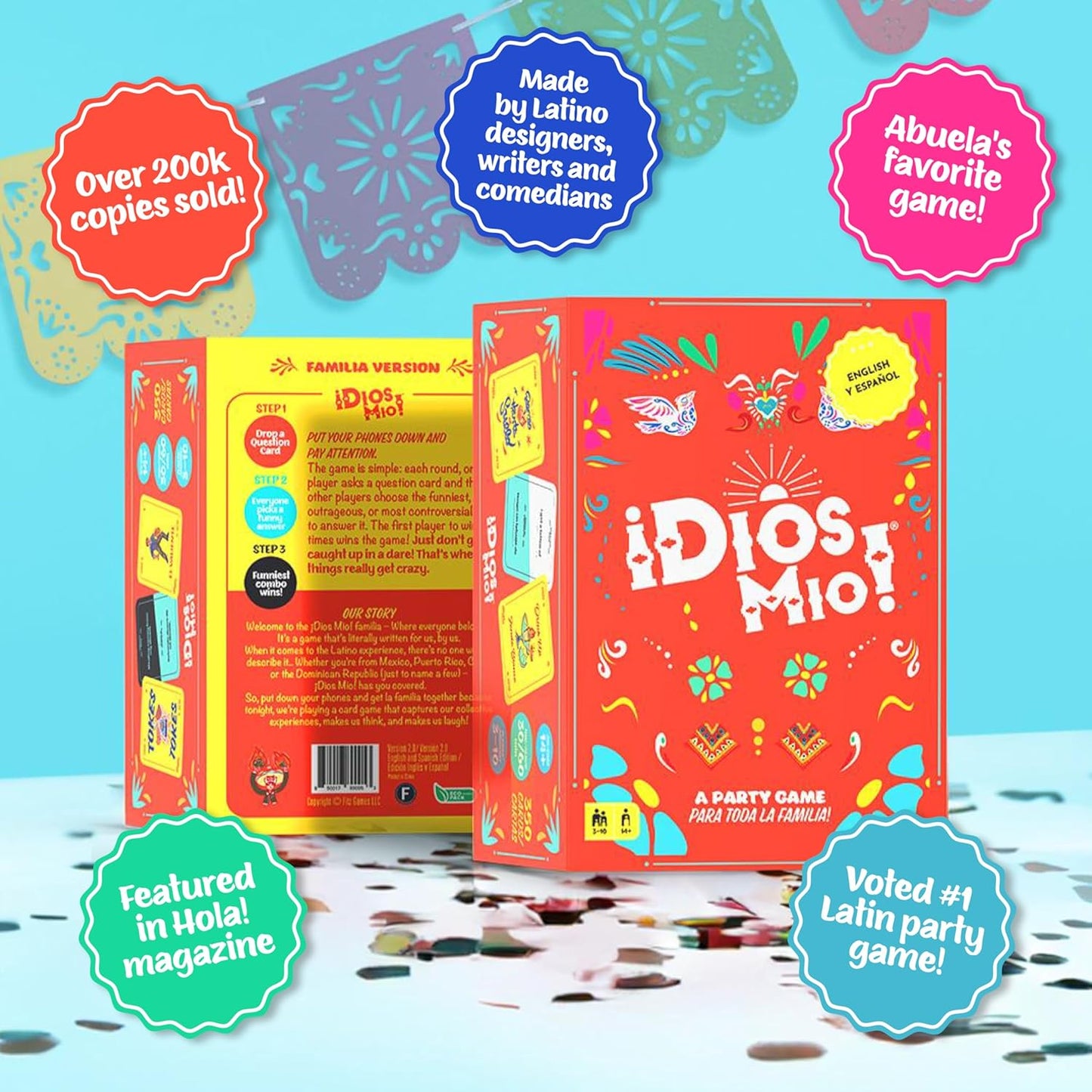 Dios Mio! Juego de fiesta latina - 275 cartas en inglés y español para latinos, mayores de 17 años y 2+ jugadores | 275 cartas en inglés para latinos, mayores de 17 años y 2+ jugadores