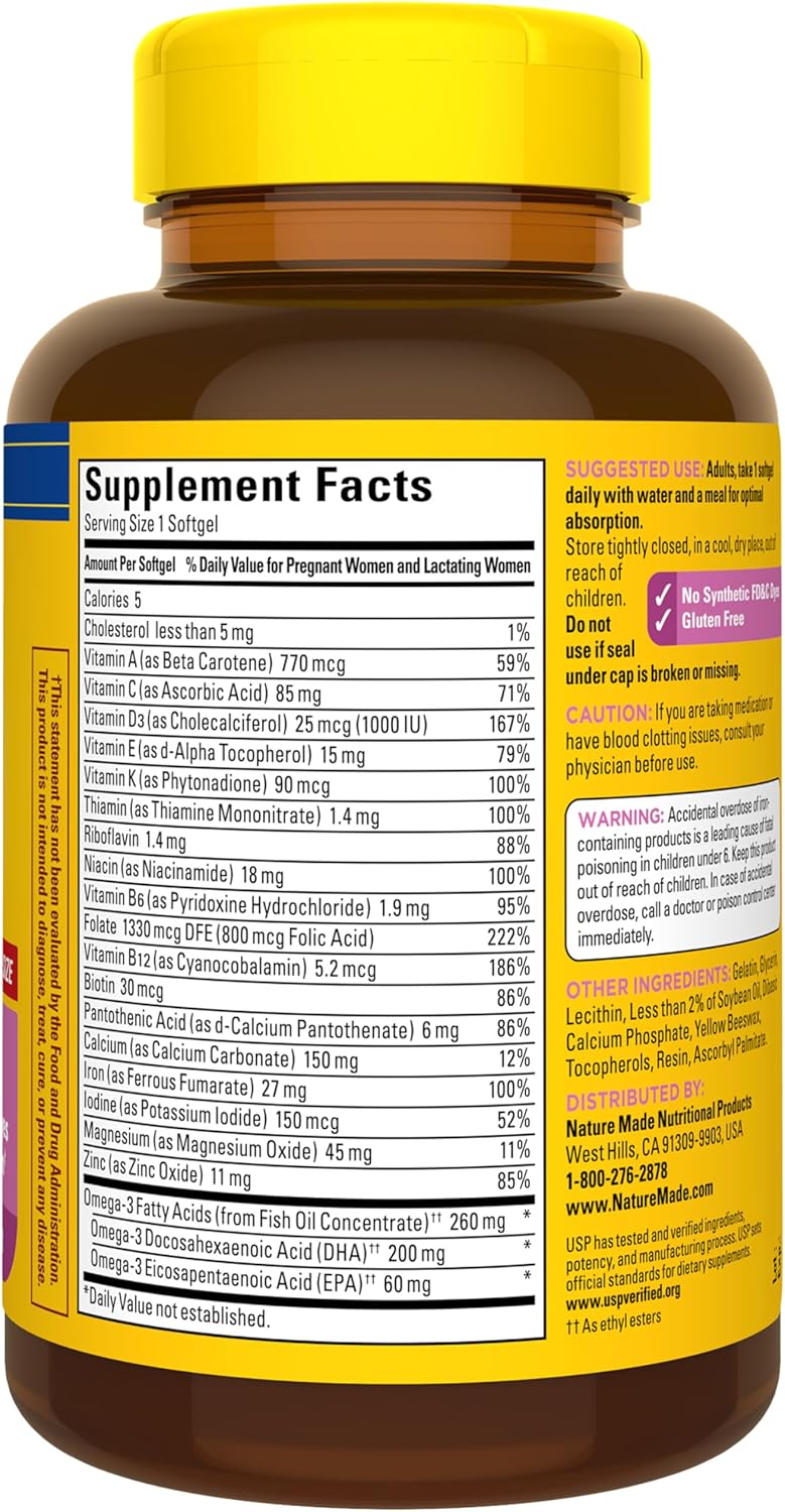 Nature Made Prenatal con ácido fólico + DHA, suplemento vitamínico...