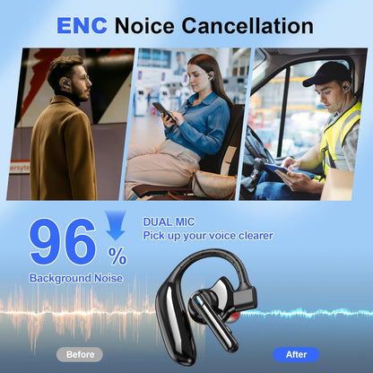 IAMJOY Auriculares Bluetooth Dual-Mic V5.4 Auricular Bluetooth inalámbrico con cancelación de ruido, auriculares manos libres, 14 horas de tiempo de conversación, 140 horas de espera para camionero, oficina, conducción