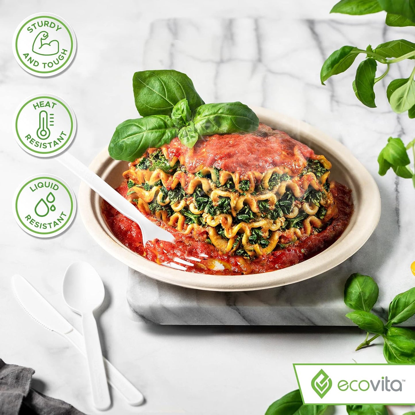 Ecovita Cuchillos 100% compostables \u2013 500 utensilios desechabl...