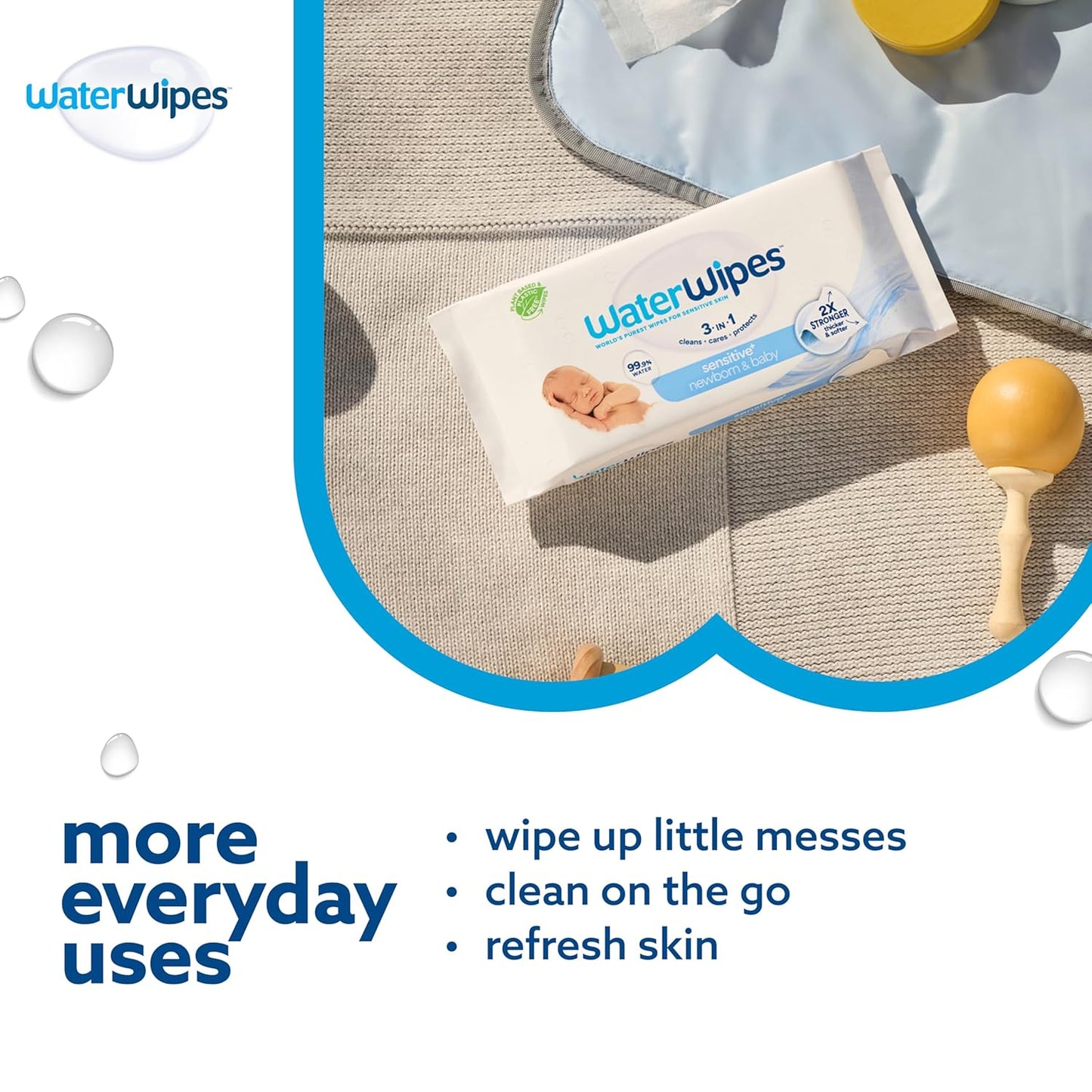 WaterWipes Sensitive+ Toallitas 3 en 1 para Recién Nacidos y Bebés,...