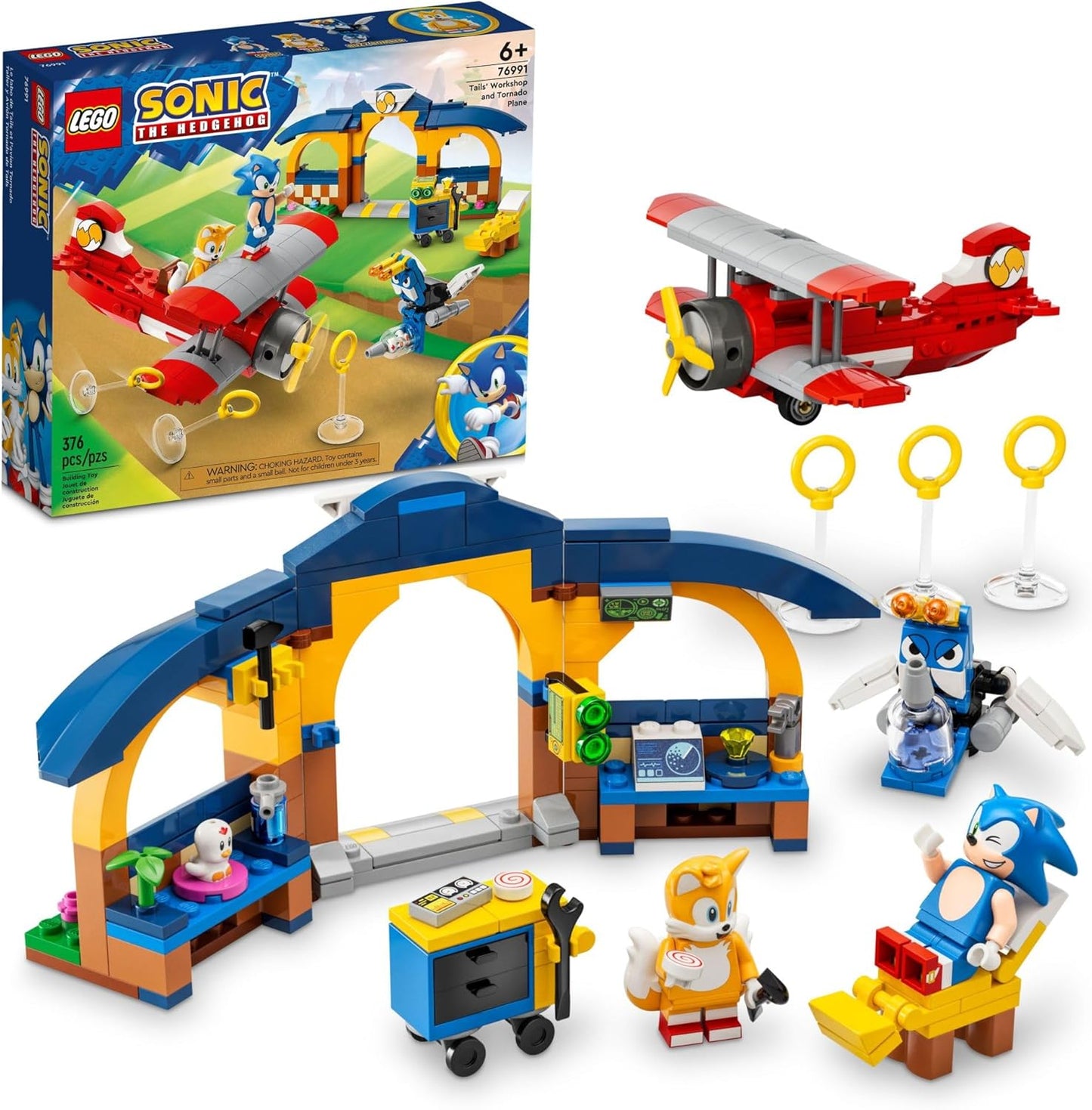 LEGO Sonic The Hedgehog Tails' Workshop and Tornado Plane 76991 - Juego de juguetes de construcción, juguete de avión con 4 figuras de Sonic y accesorios para juegos de rol creativos, regalo para