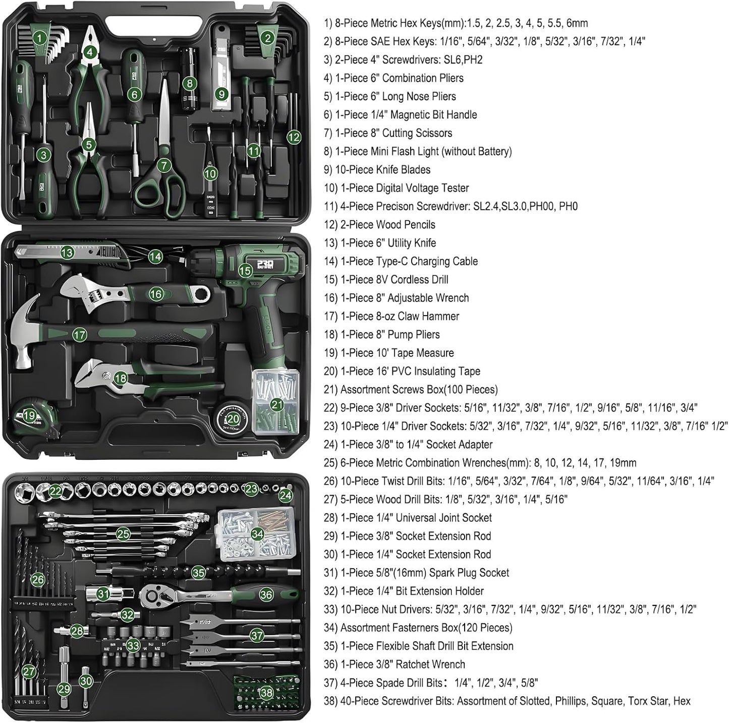 Prostormer - Juego de herramientas con taladro inalámbrico de 8V, k...