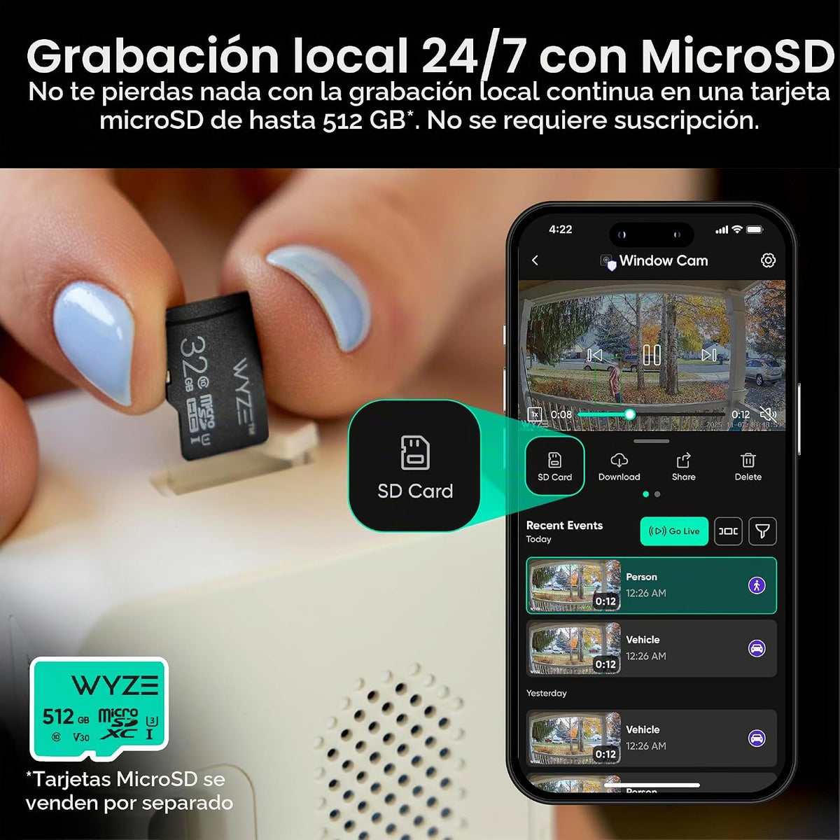 Wyze Cámara de ventana, cámara de seguridad WiFi HD para interiores...