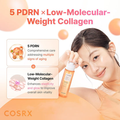 COSRX 5 PDRN Collagen Intense Vitalizing Serum - Suero coreano para reafirmar y dar brillo a la piel con ADN de salmón, centella, lactobacilo PDRN y colágeno, cuidado de la piel coreana, artículos